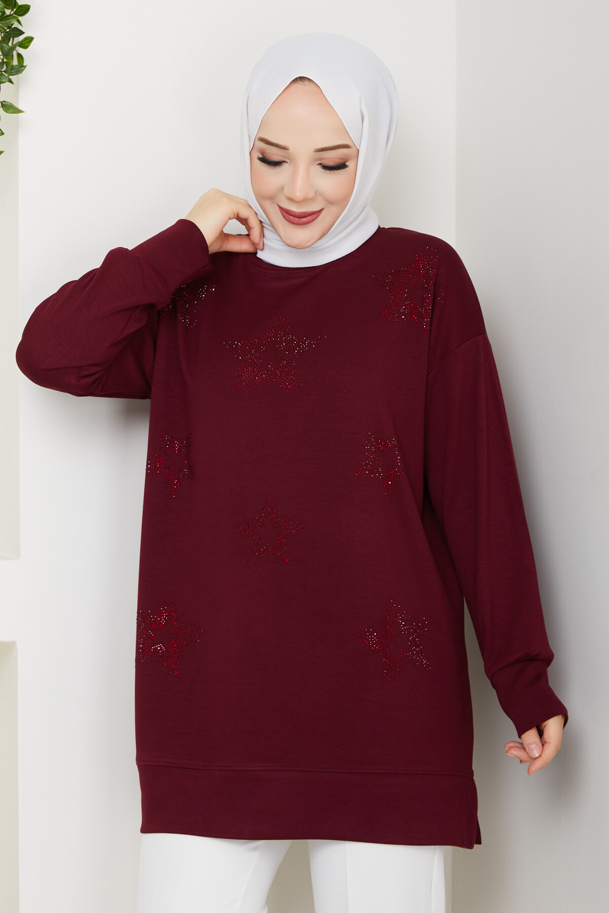 Oysho Yıldız Taşlı Tunik Bordo