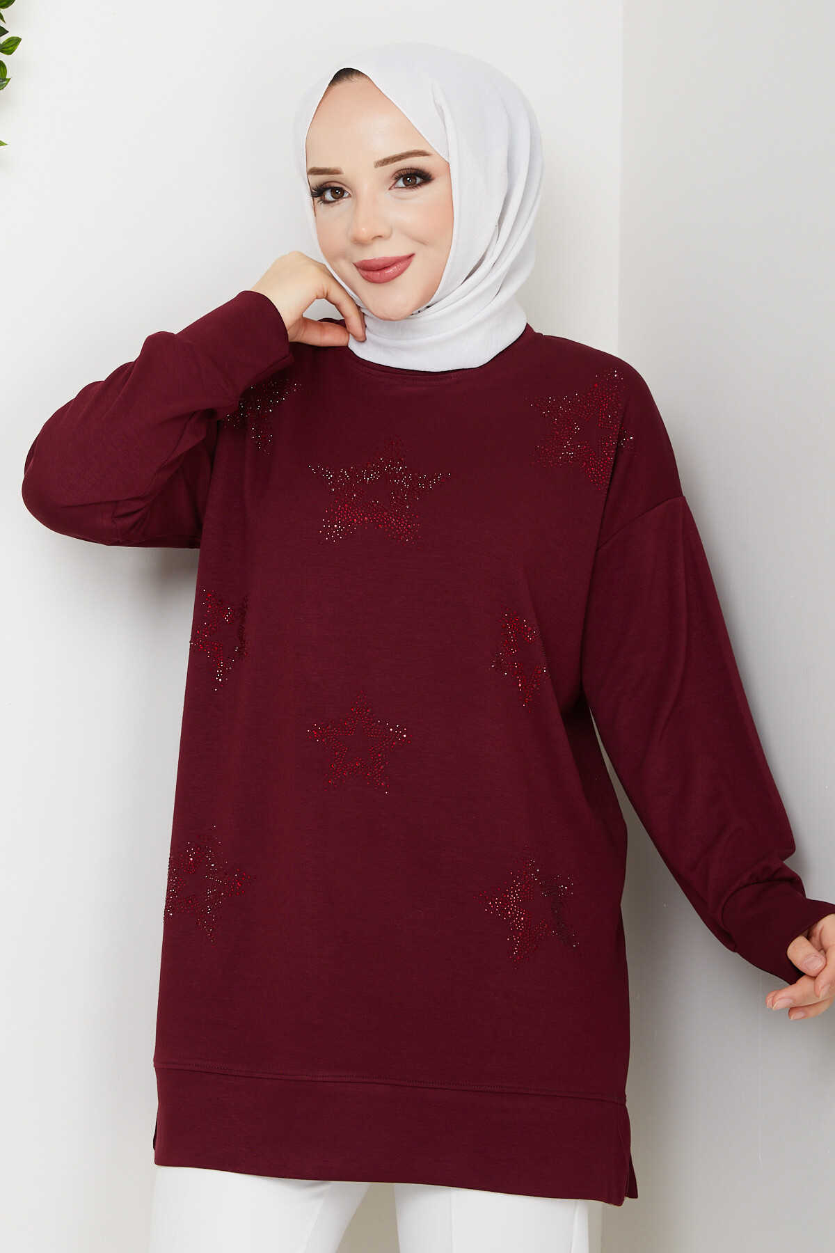 Oysho Yıldız Taşlı Tunik Bordo