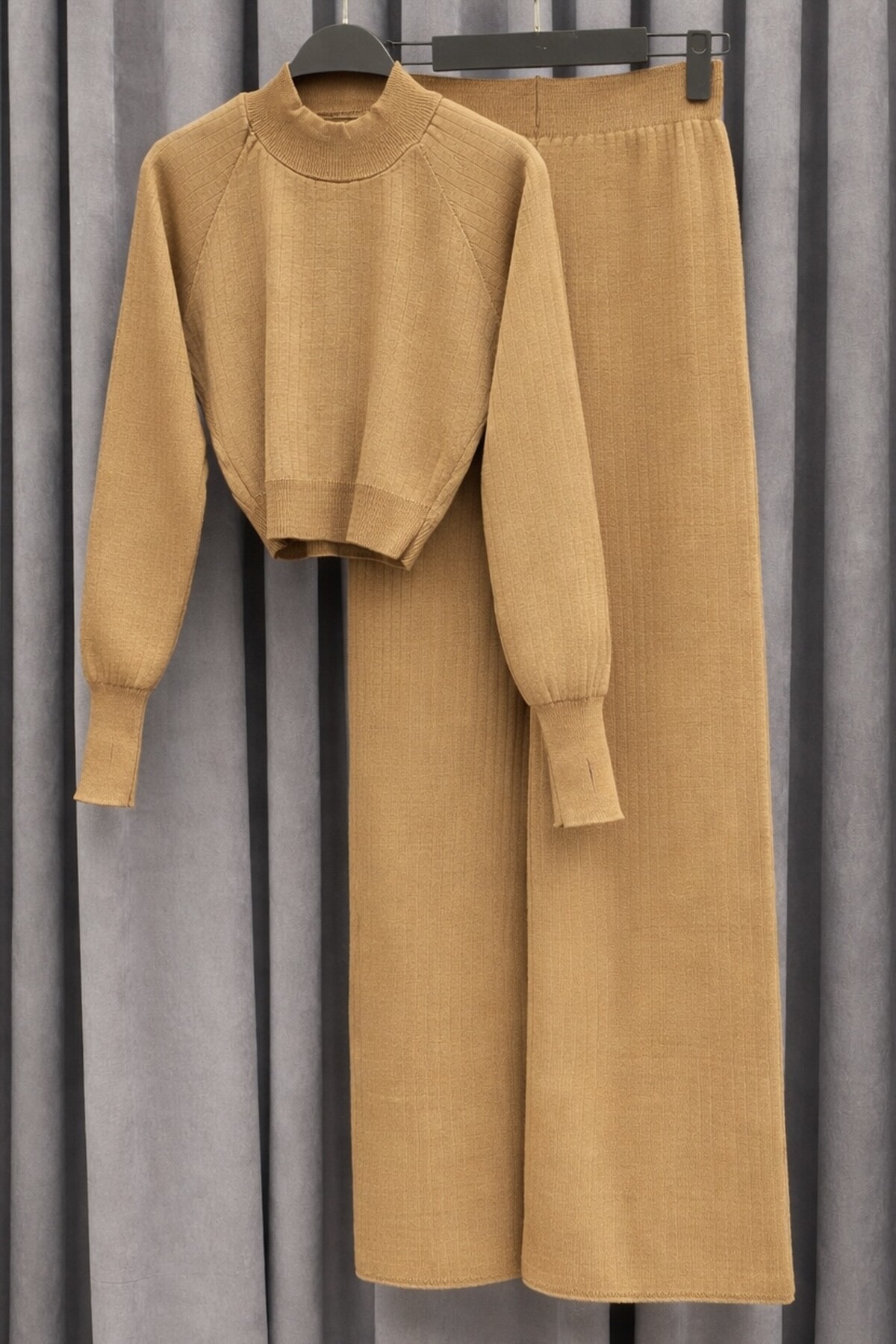 PARMAK GEÇİRMELİ TRİKO TAKIM -ACI KAHVE