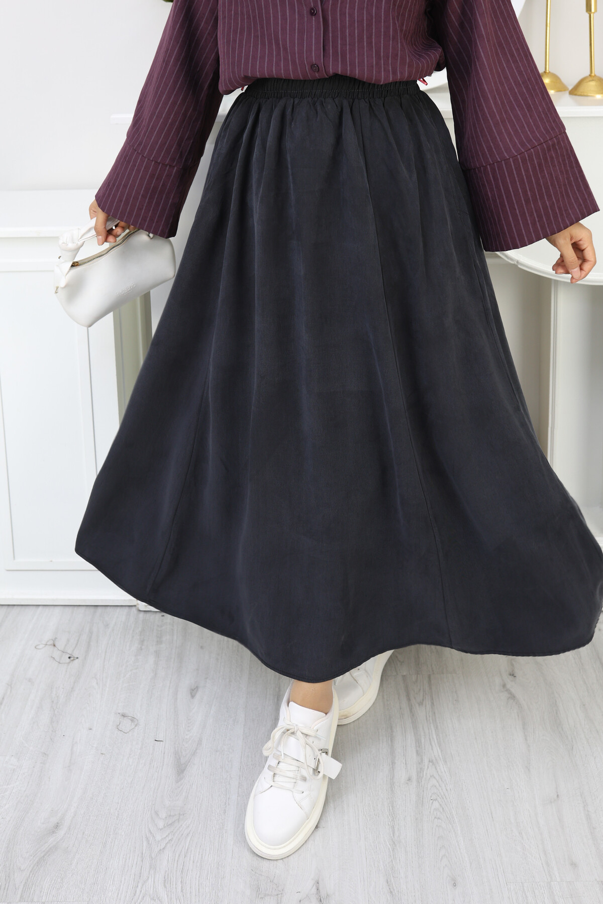 PERY CEPLİ KETEN ETEK -FÜME