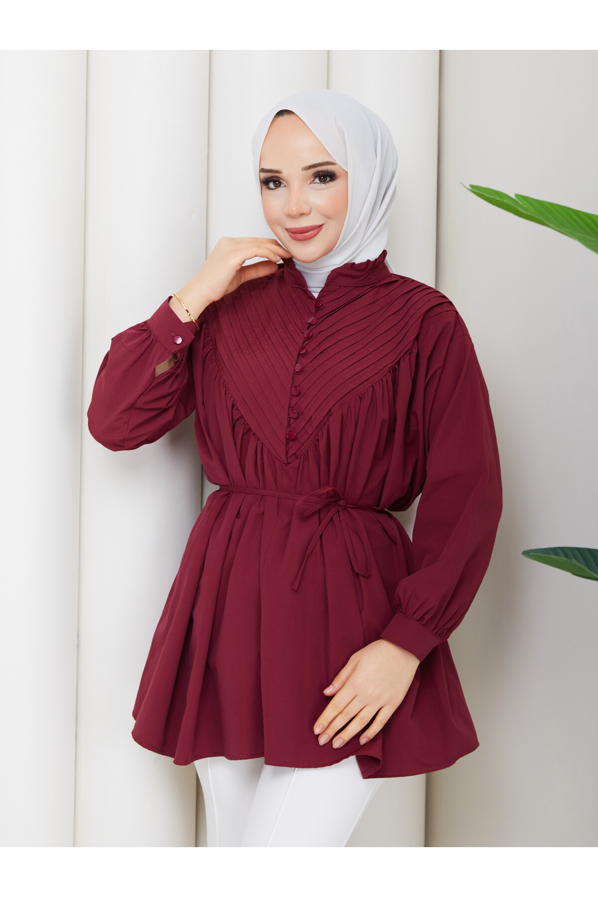 POPLİN V NERVÜRLÜ GÖMLEK - BORDO