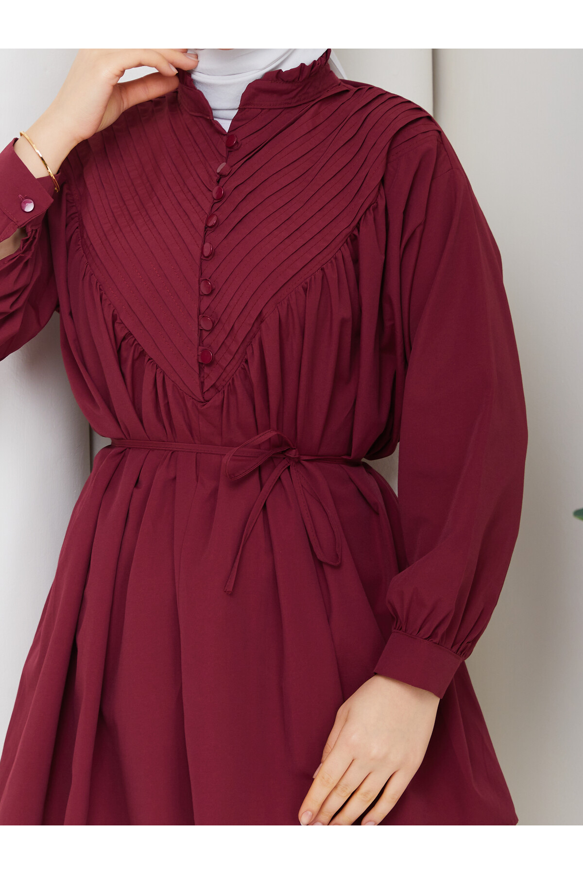 POPLİN V NERVÜRLÜ GÖMLEK KOMBİN - BORDO
