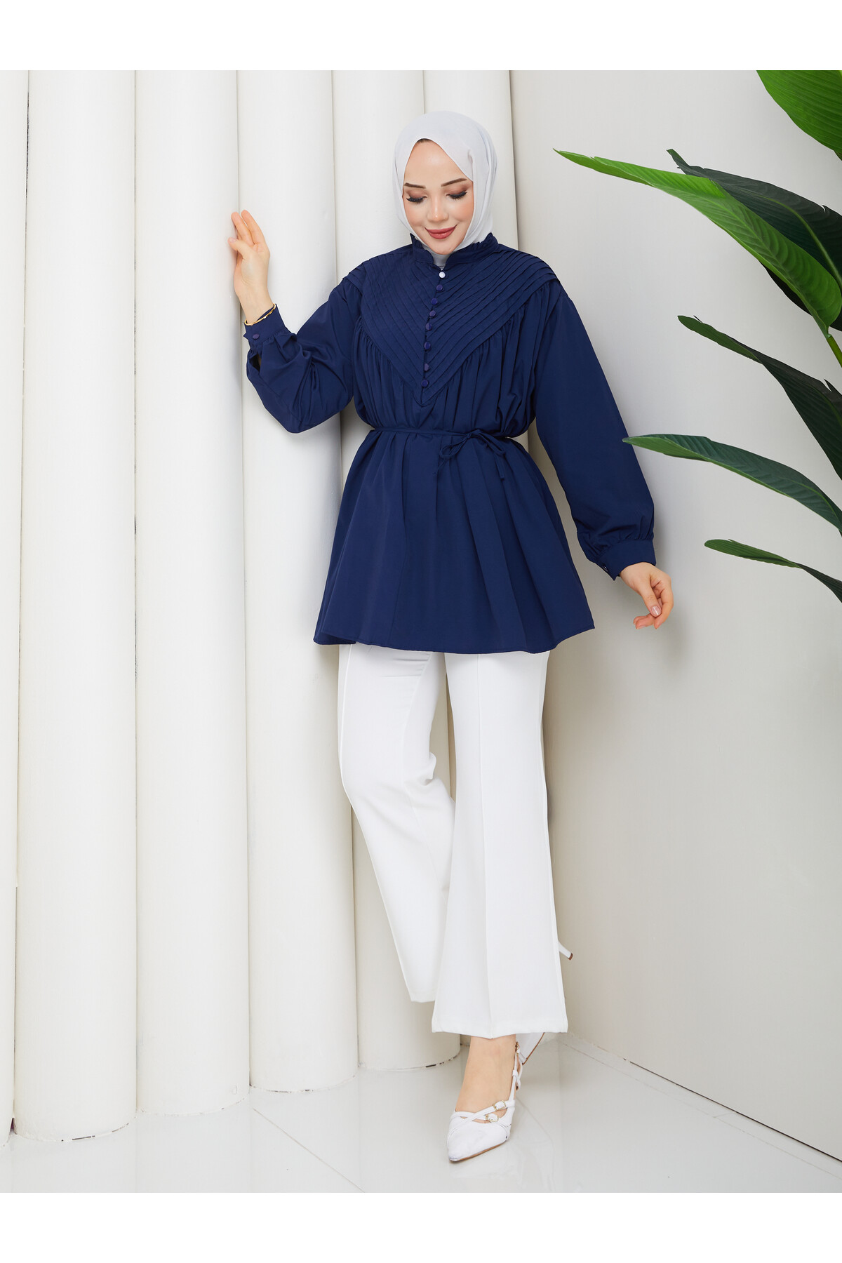 POPLİN V NERVÜRLÜ GÖMLEK KOMBİN - LACİVERT