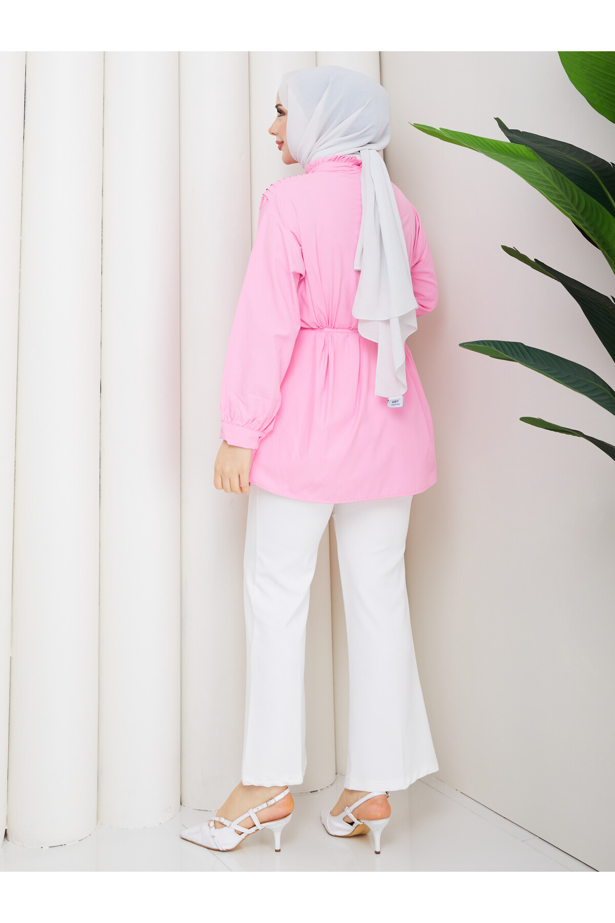 POPLİN V NERVÜRLÜ GÖMLEK KOMBİN - PEMBE