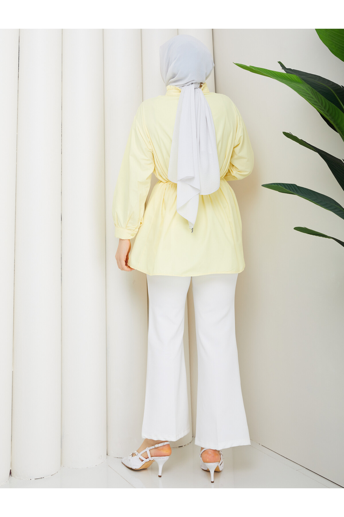 POPLİN V NERVÜRLÜ GÖMLEK KOMBİN - SARI