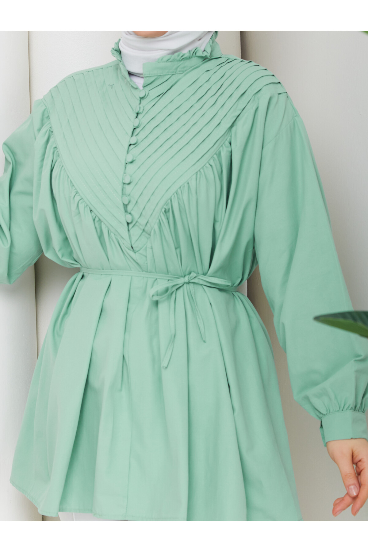 POPLİN V NERVÜRLÜ GÖMLEK - MİNT YEŞİLİ