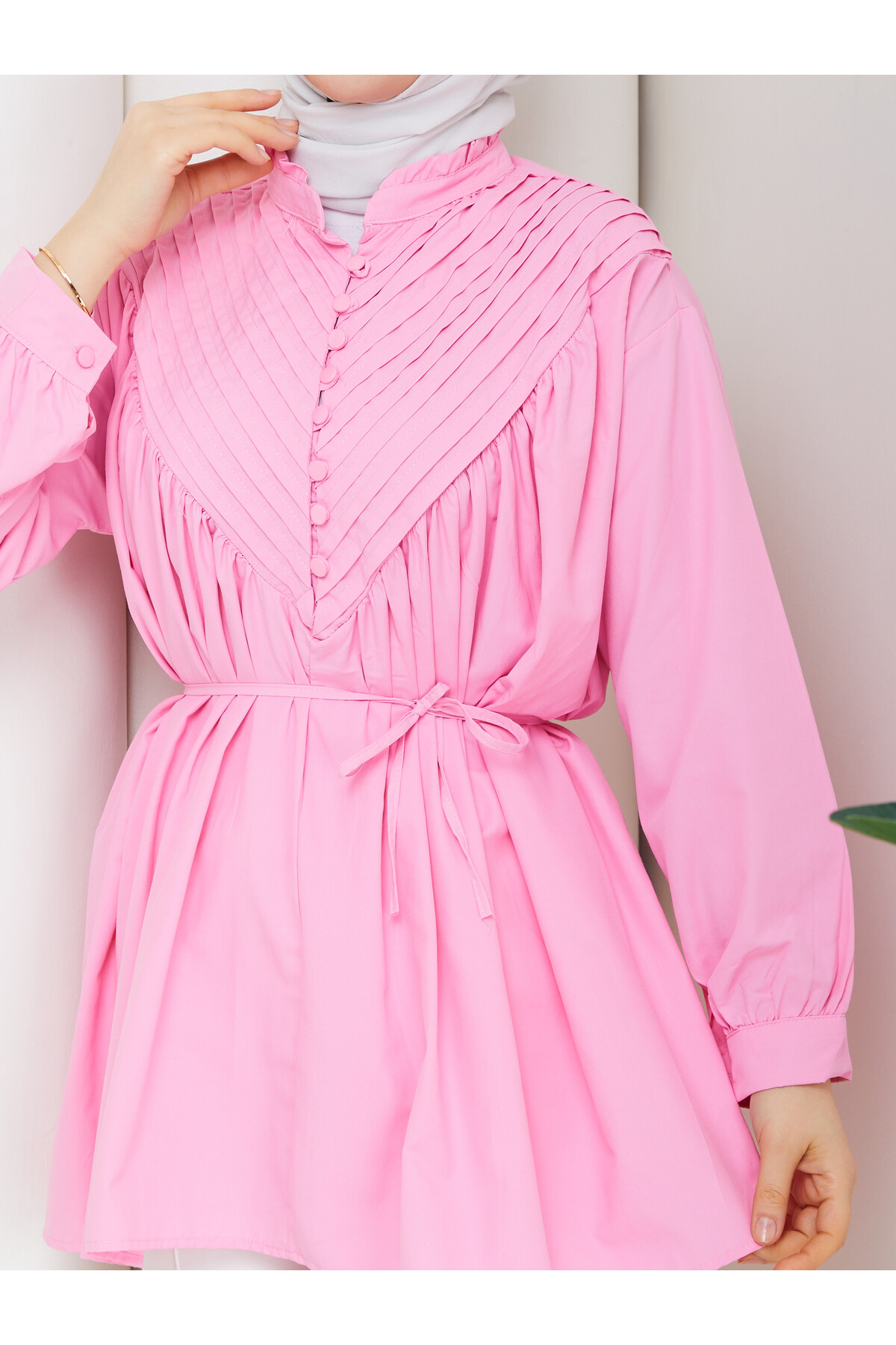 POPLİN V NERVÜRLÜ GÖMLEK - PEMBE