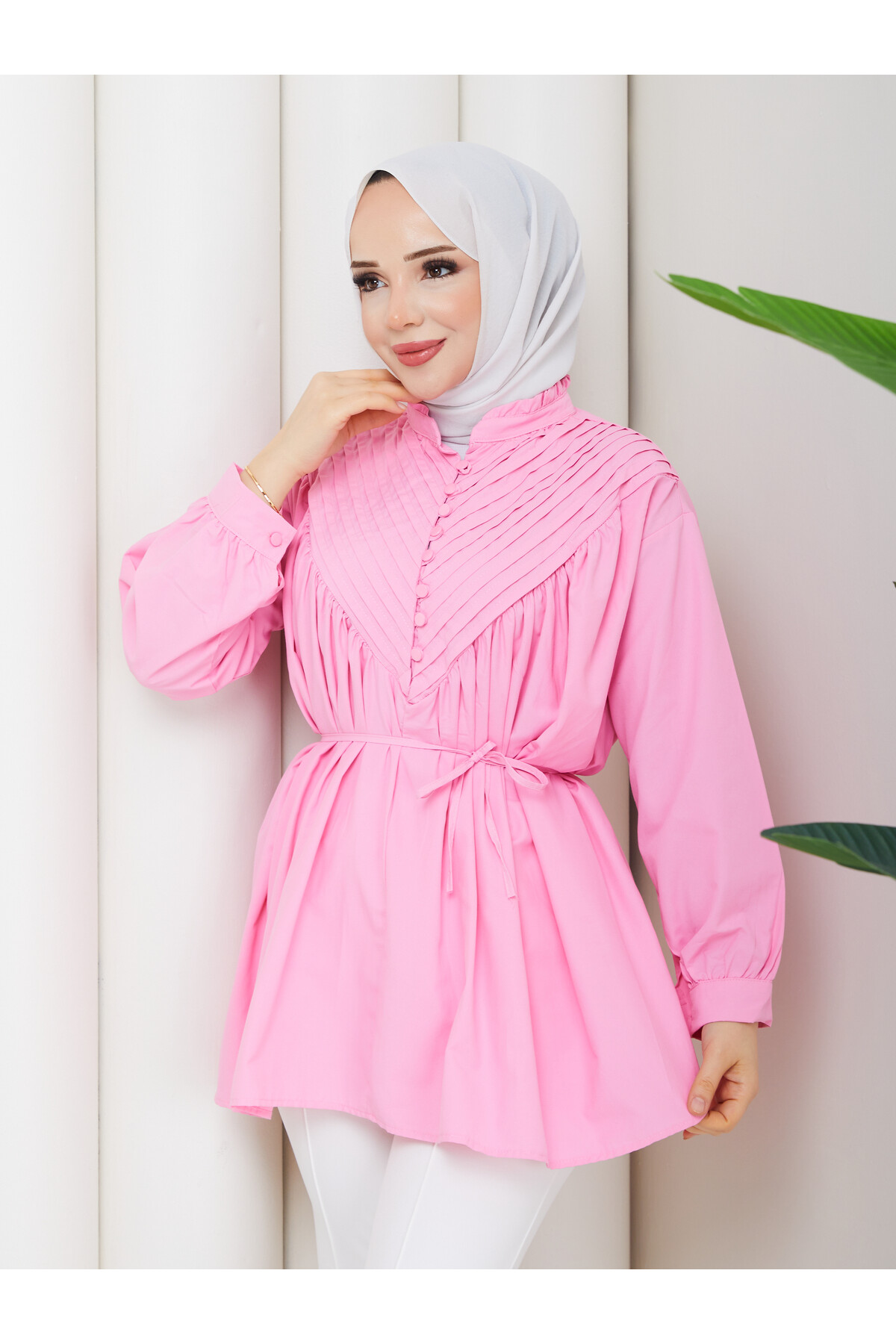 POPLİN V NERVÜRLÜ GÖMLEK - PEMBE