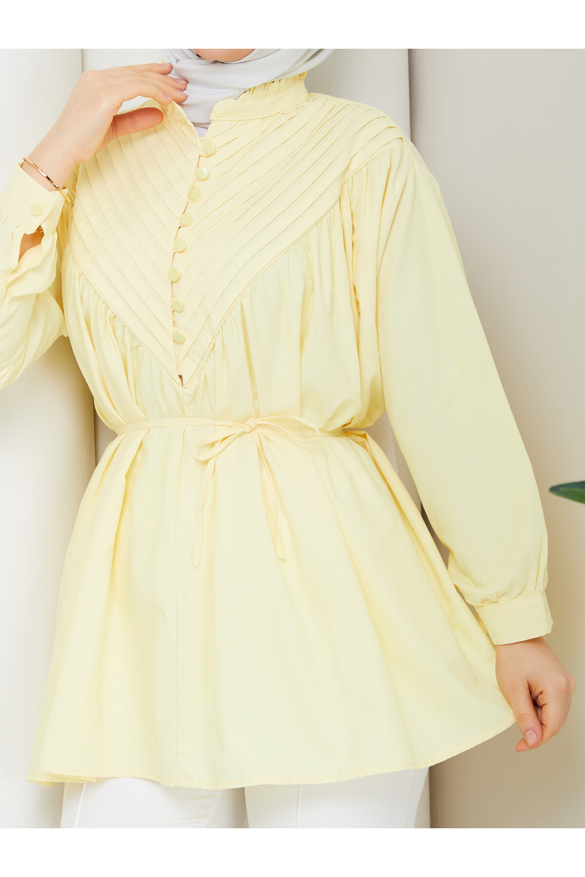 POPLİN V NERVÜRLÜ GÖMLEK - SARI