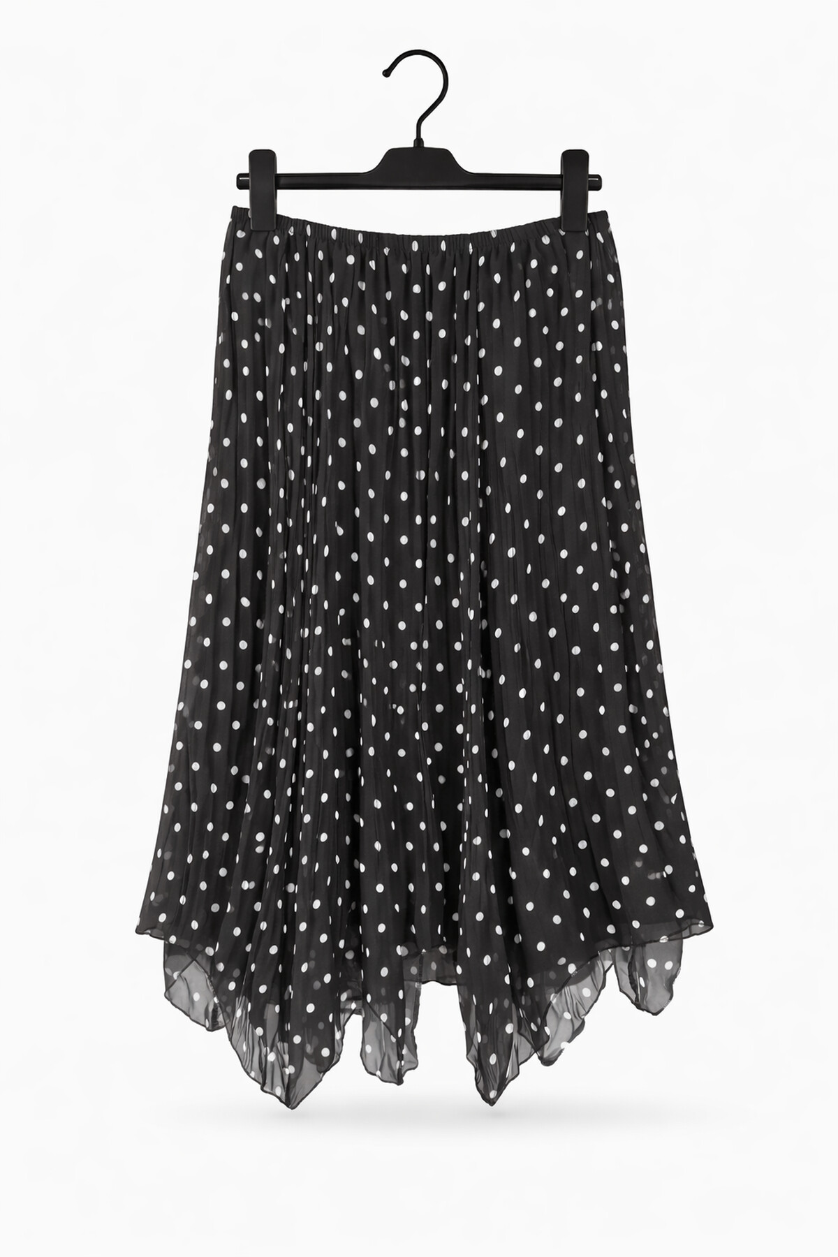 PUANTİYELİ ŞİFON ETEK - SİYAH