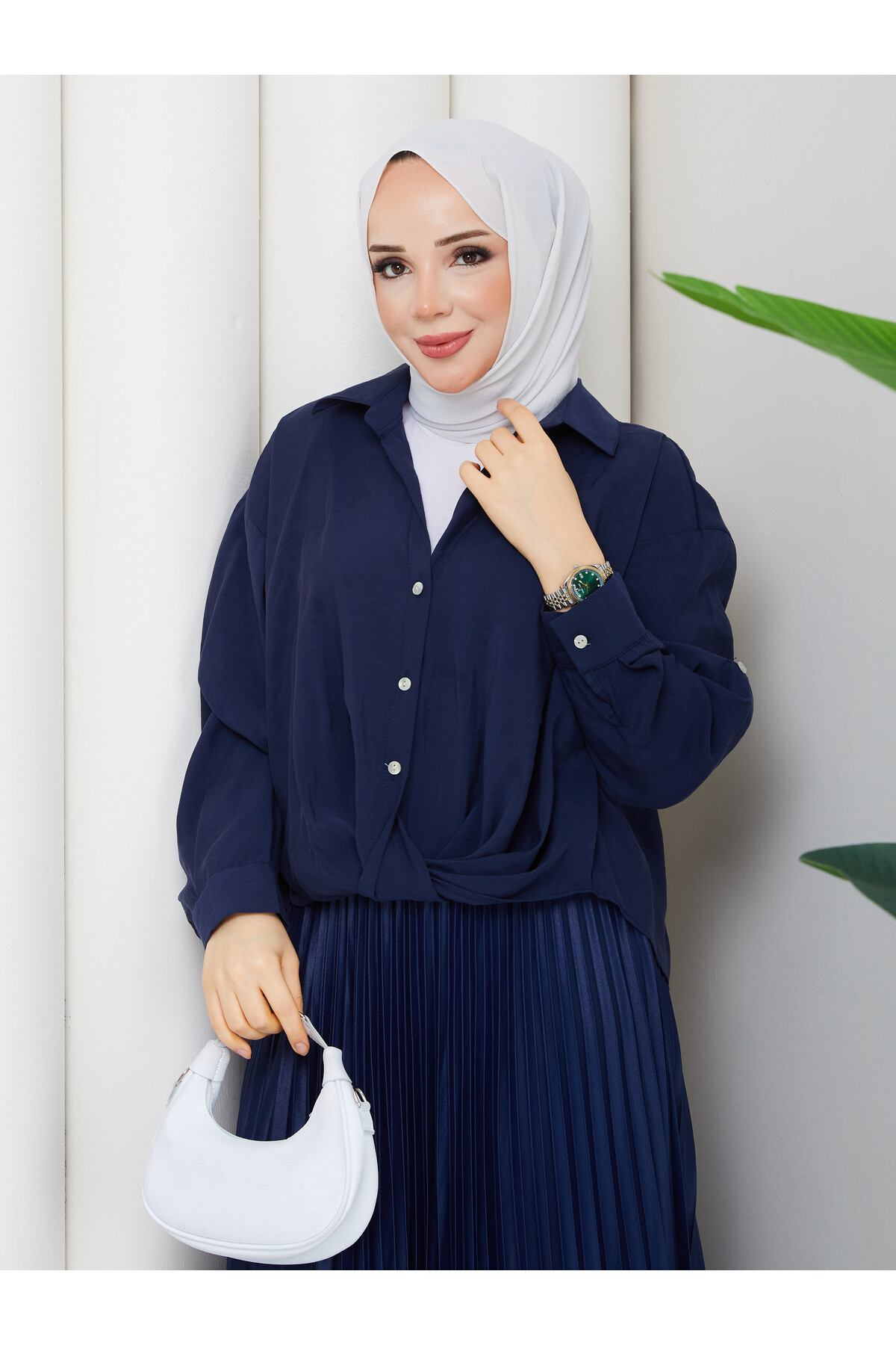 QN BURGULU GÖMLEK - LACİVERT