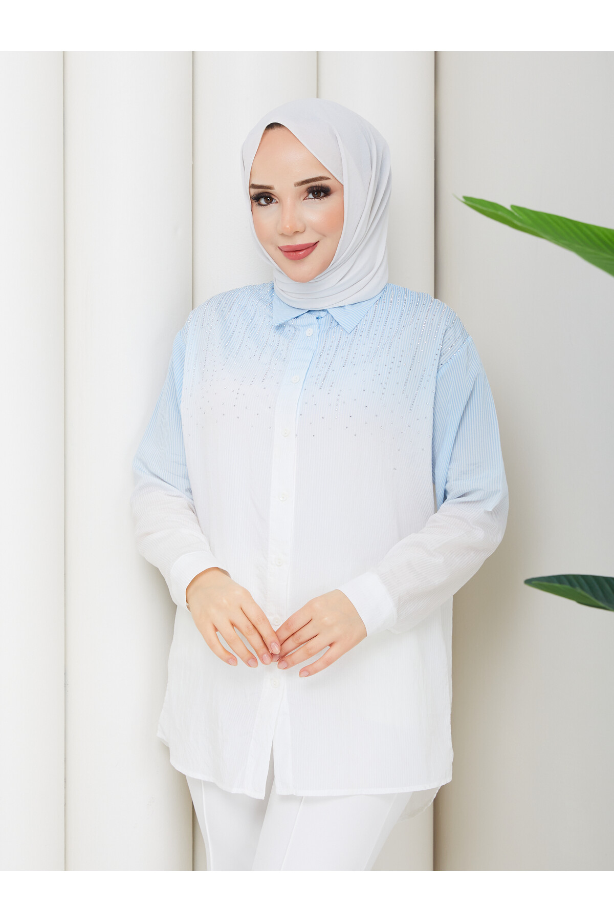 ROCCO ÇİZGİLİ TAŞLI GÖMLEK KOMBİN - SARI