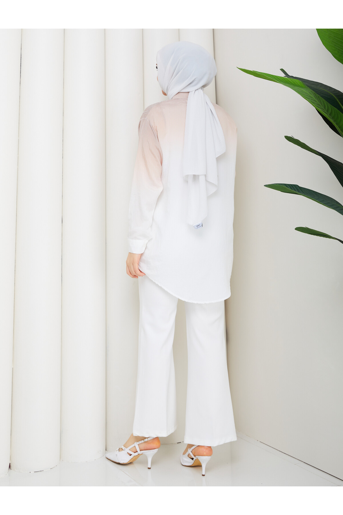 ROCCO ÇİZGİLİ TAŞLI GÖMLEK KOMBİN - VİZON