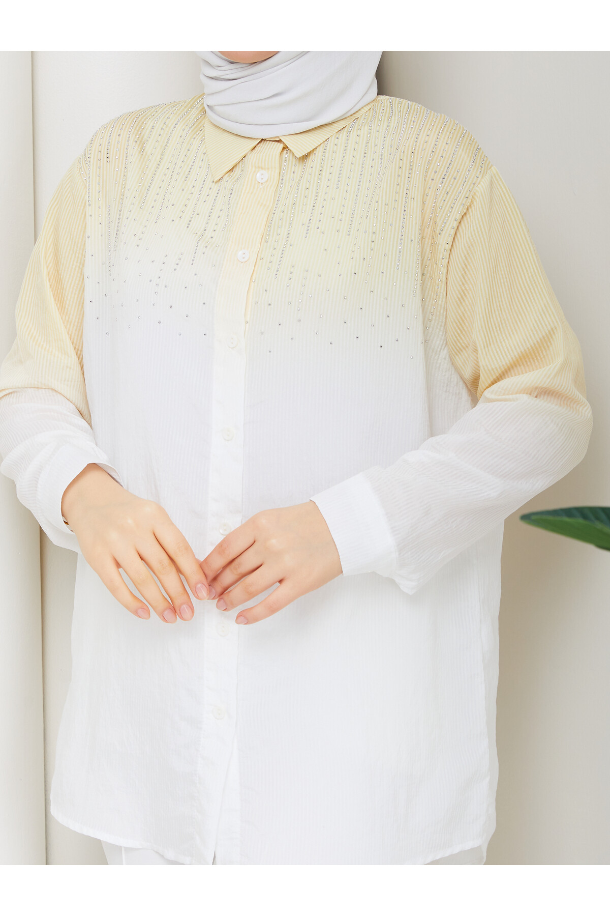 ROCCO ÇİZGİLİ TAŞLI GÖMLEK - SARI