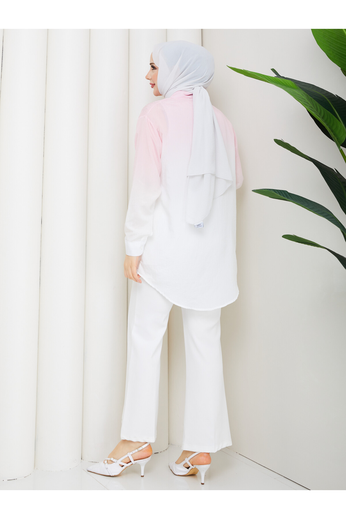 ROCCO ÇİZGİLİ TAŞLI GÖMLEK - TOZ PEMBE