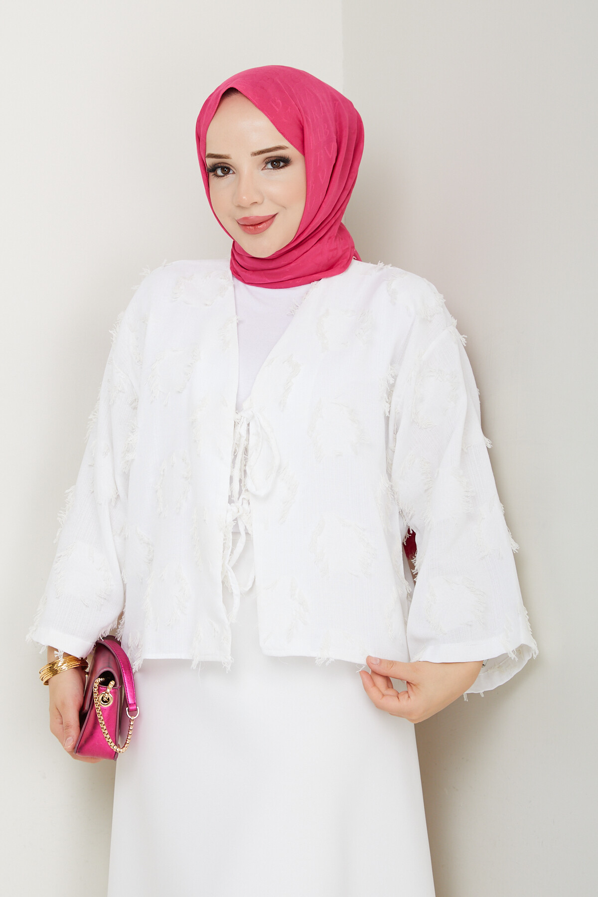 RU PÜSKÜL DETAY KİMONO-BEYAZ