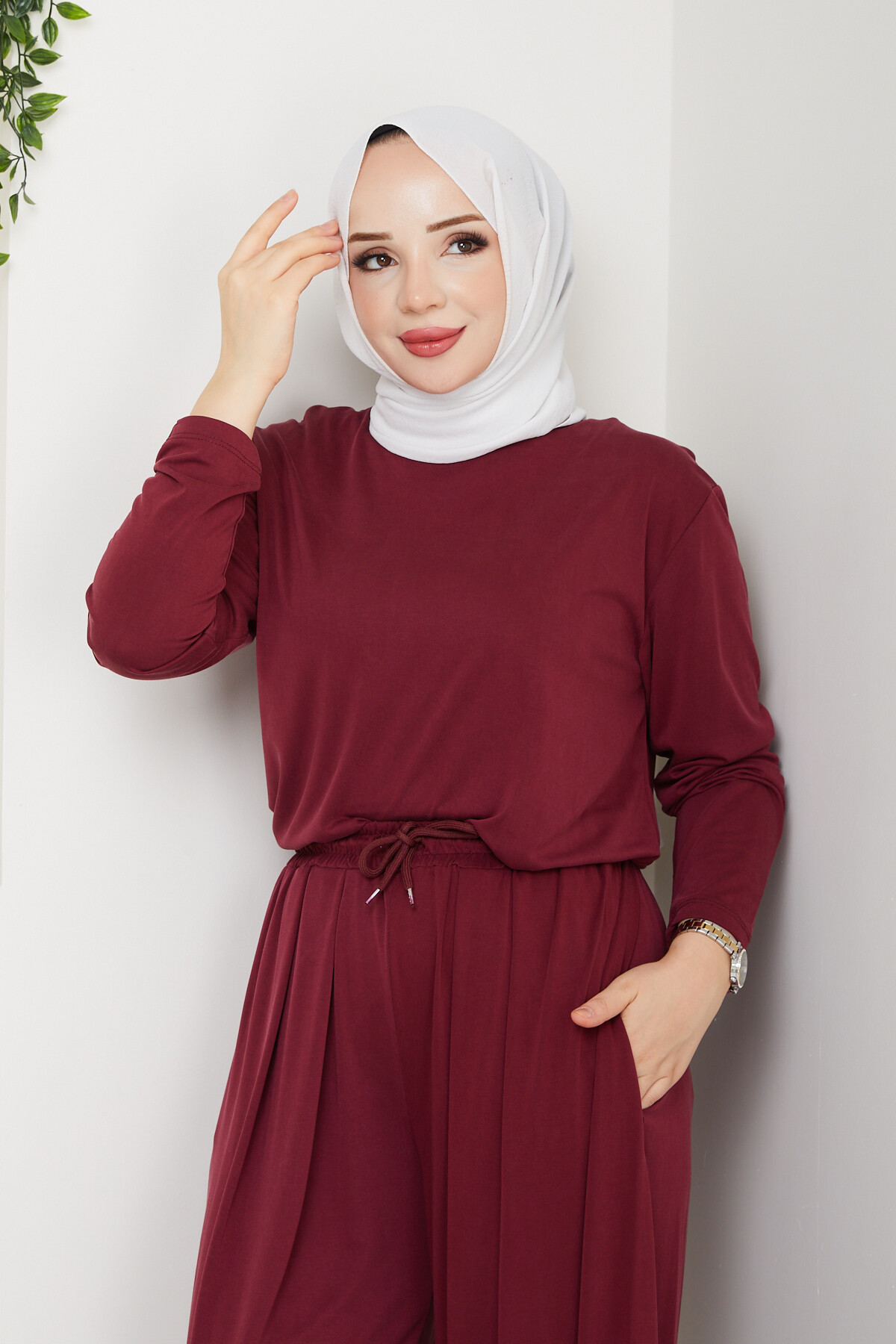 ŞK LAZERLİ PİLELİ PANTOLON TAKIM-BORDO