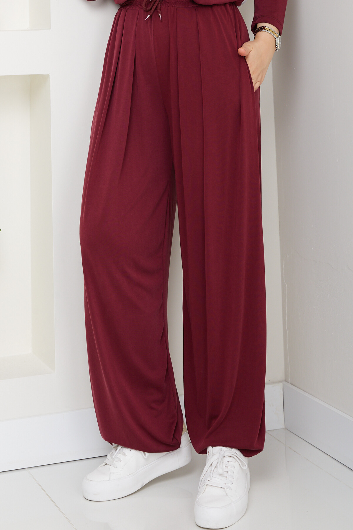 ŞK LAZERLİ PİLELİ PANTOLON TAKIM-BORDO