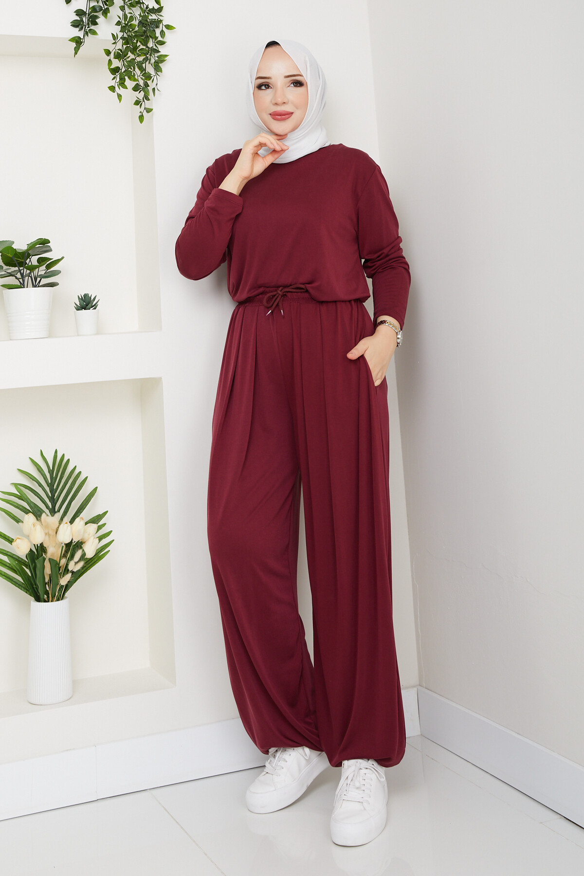 ŞK LAZERLİ PİLELİ PANTOLON TAKIM-BORDO