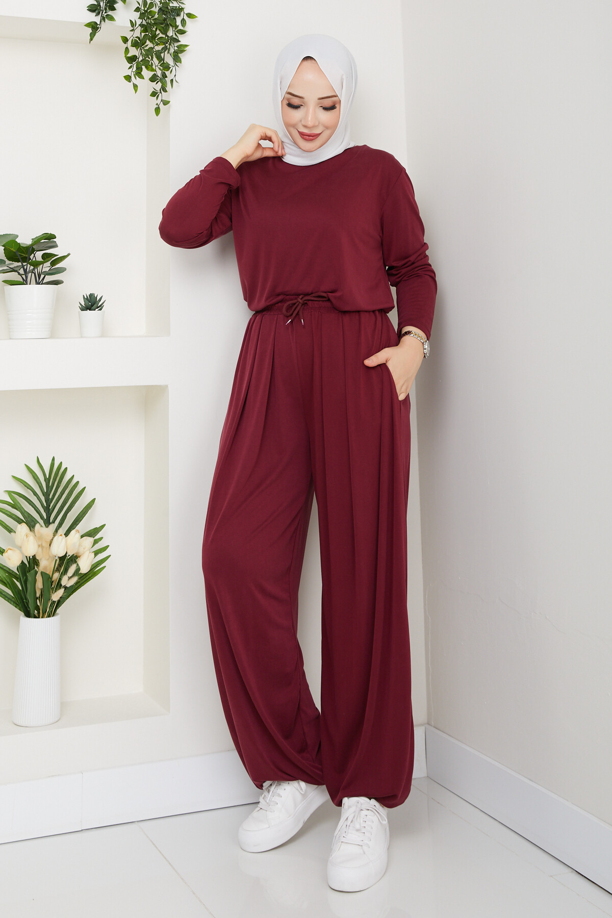 ŞK LAZERLİ PİLELİ PANTOLON TAKIM-BORDO