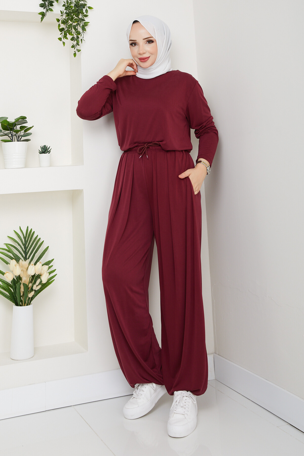 ŞK LAZERLİ PİLELİ PANTOLON TAKIM-BORDO