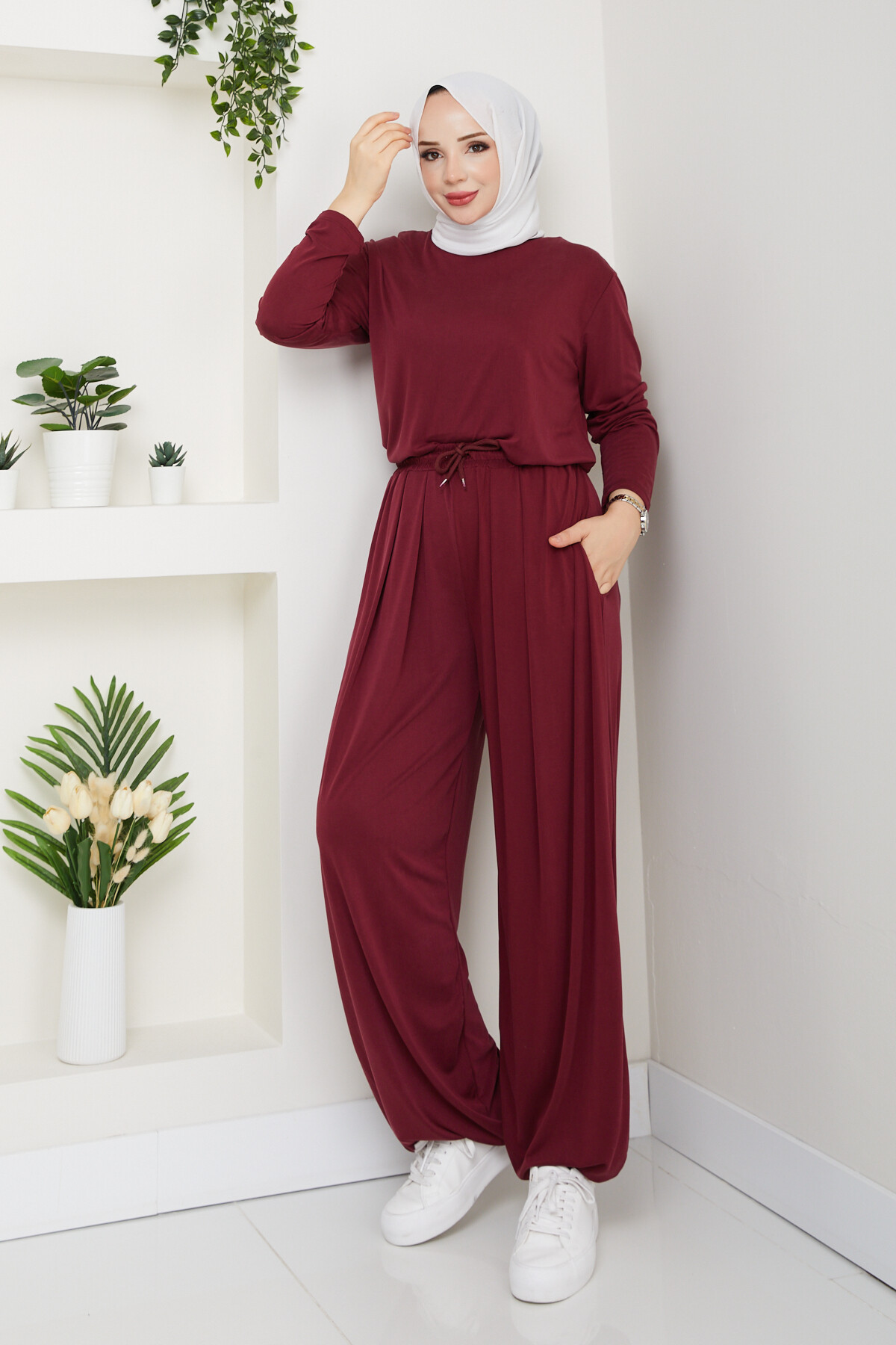 ŞK LAZERLİ PİLELİ PANTOLON TAKIM-BORDO