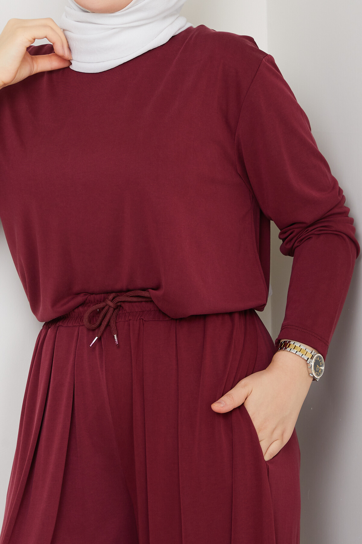 ŞK LAZERLİ PİLELİ PANTOLON TAKIM-BORDO