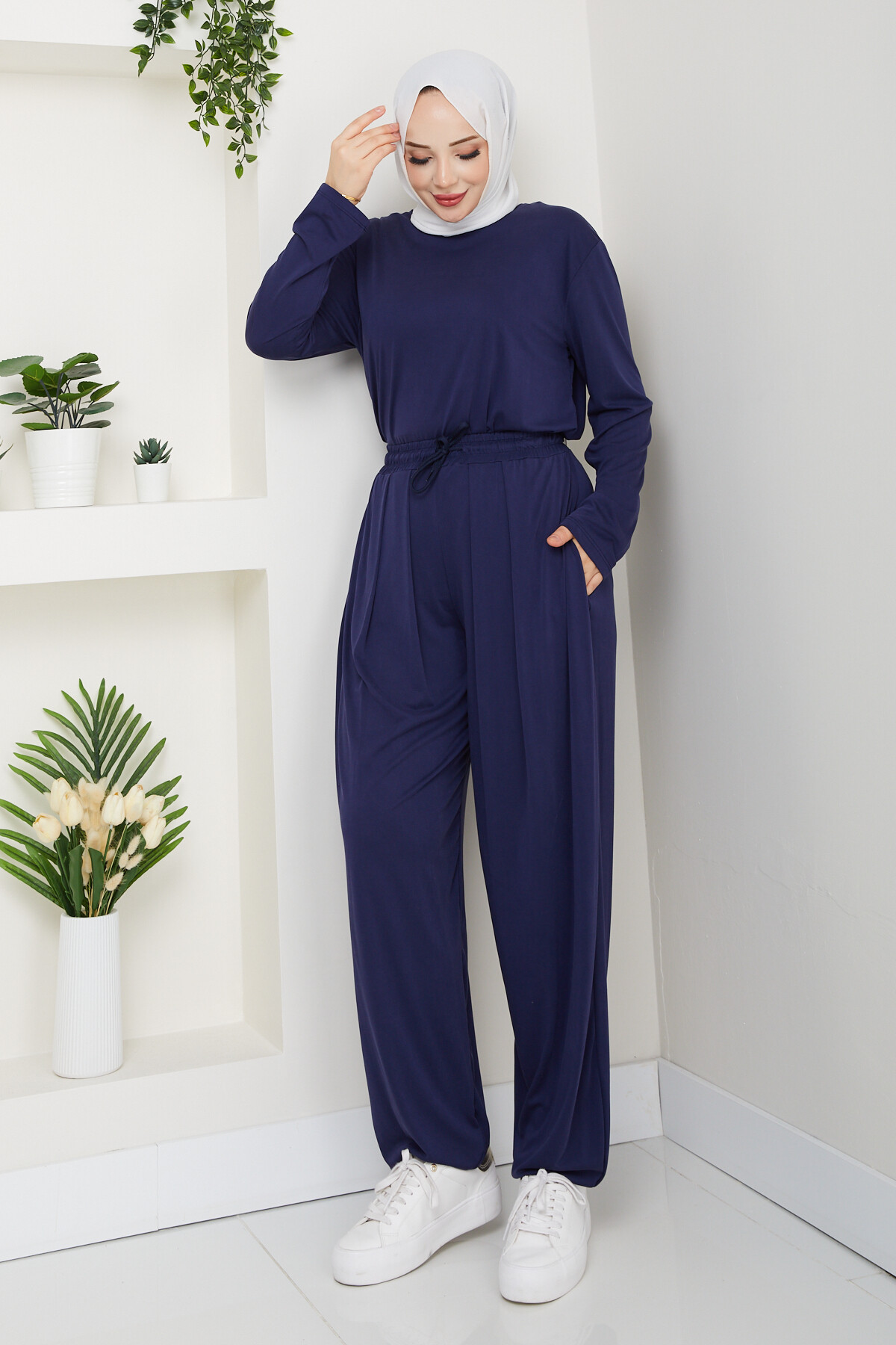 ŞK LAZERLİ PİLELİ PANTOLON TAKIM-LACİVERT