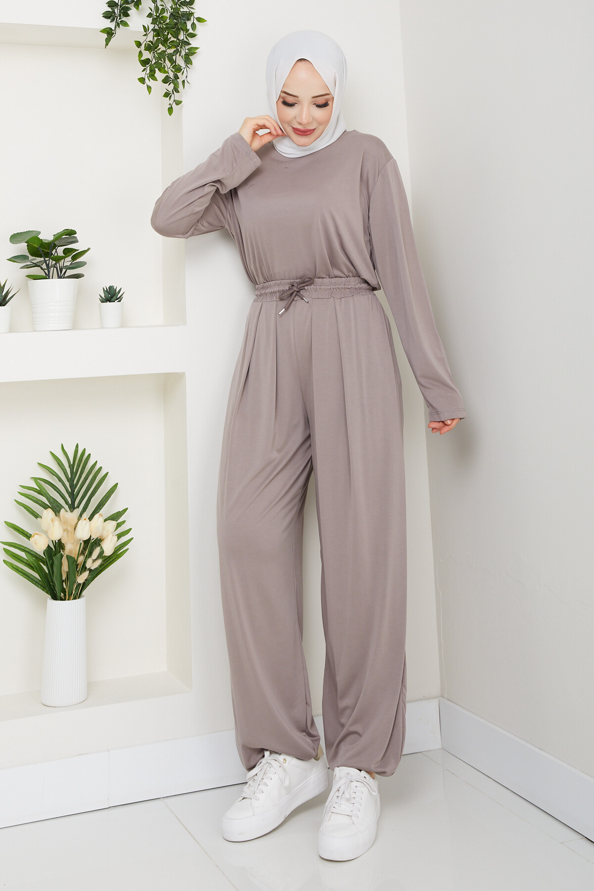 ŞK LAZERLİ PİLELİ PANTOLON TAKIM-VİZON