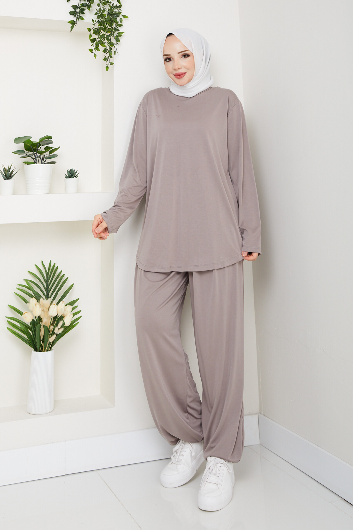 ŞK LAZERLİ PİLELİ PANTOLON TAKIM-VİZON