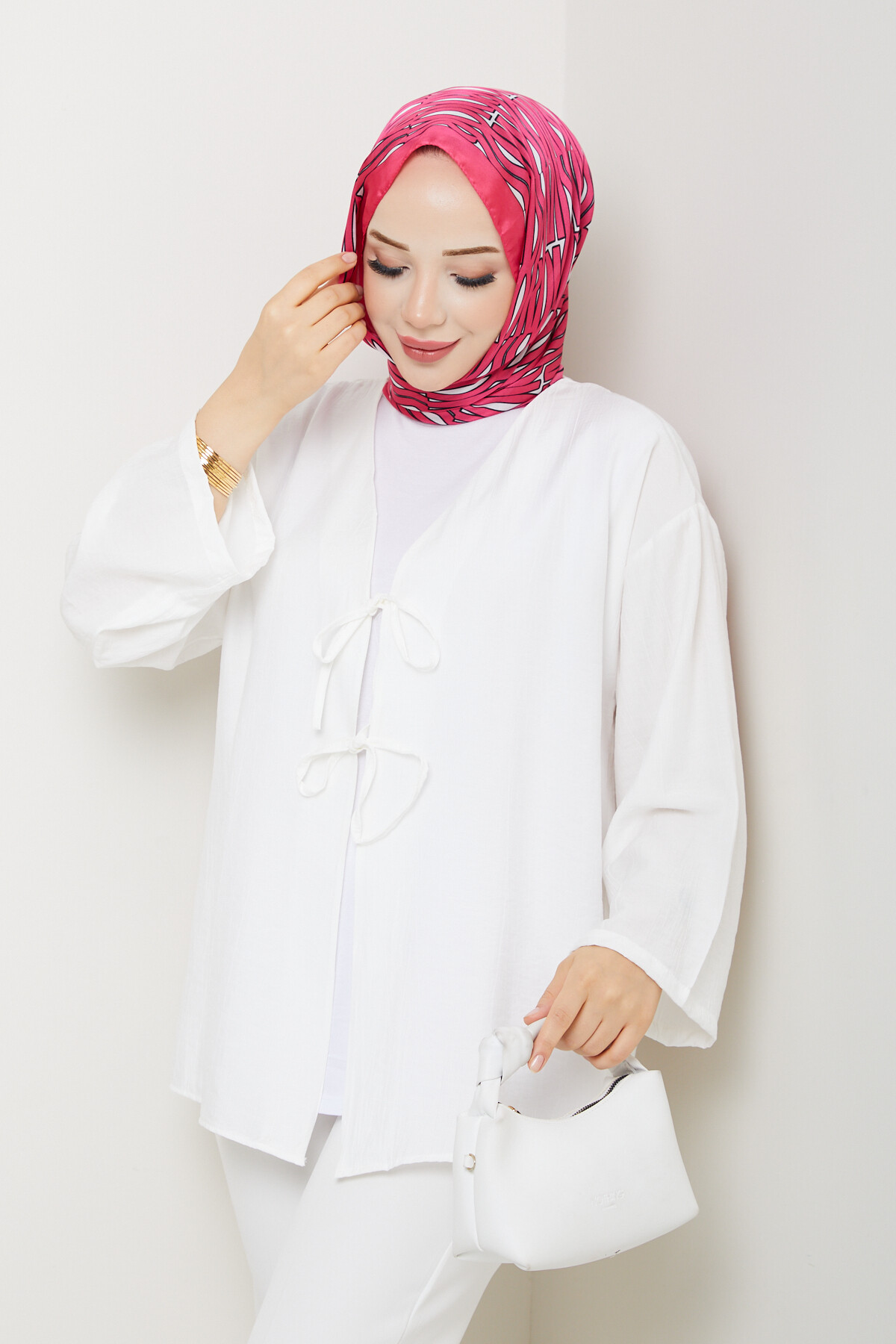 SMY BAĞLAMALI KİMONO-BEYAZ