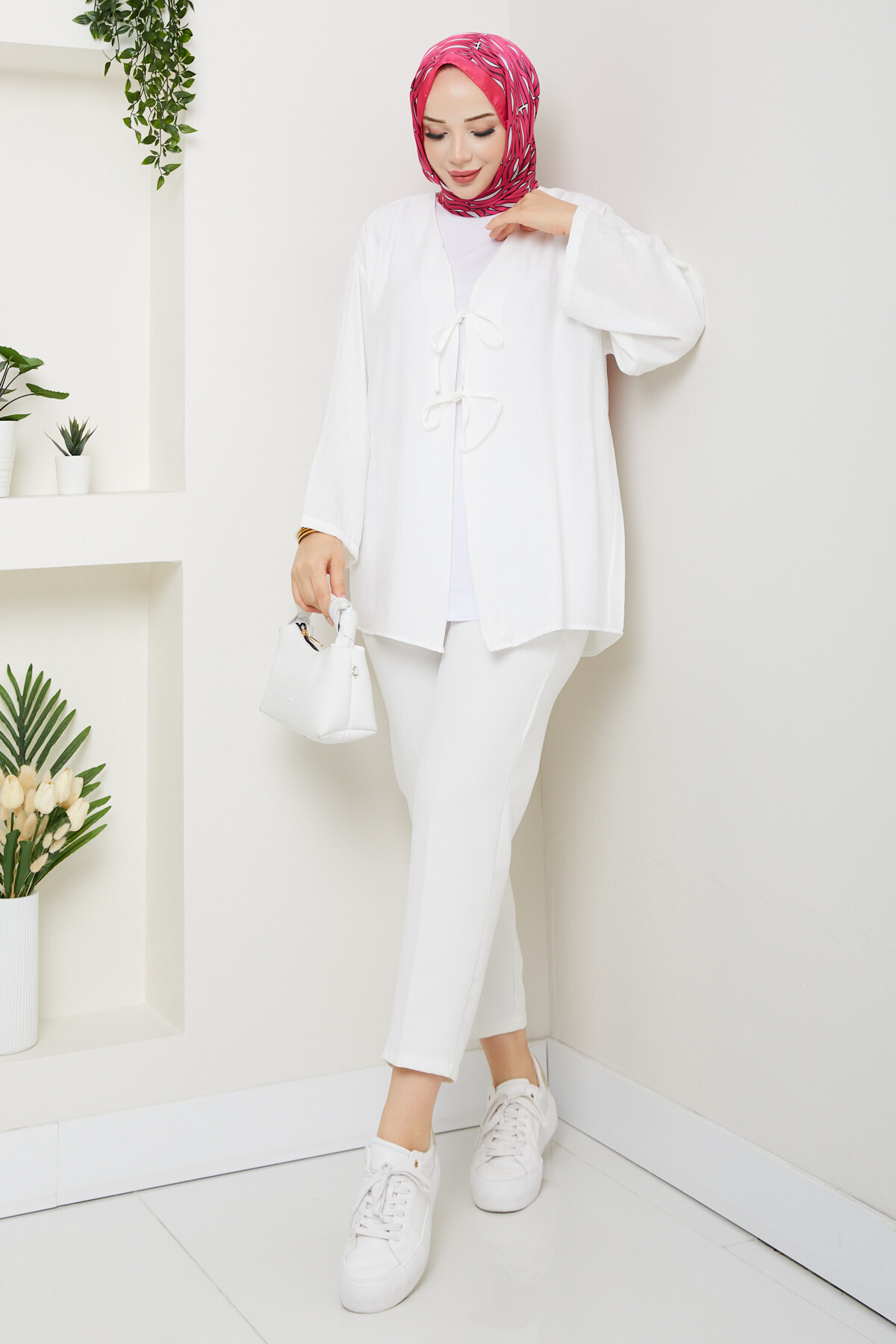 SMY BAĞLAMALI KİMONO-BEYAZ