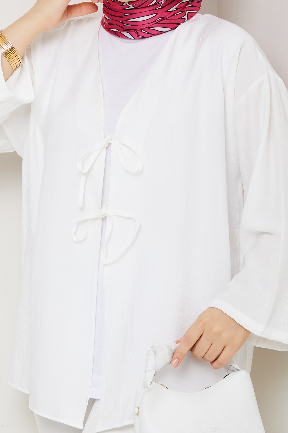 SMY BAĞLAMALI KİMONO-BEYAZ