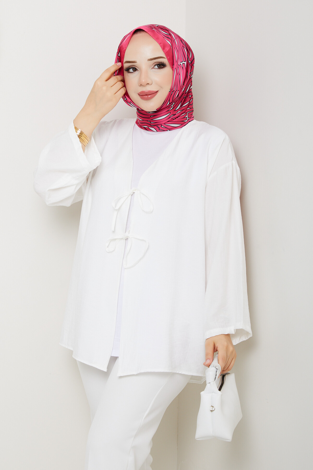 SMY BAĞLAMALI KİMONO-BEYAZ