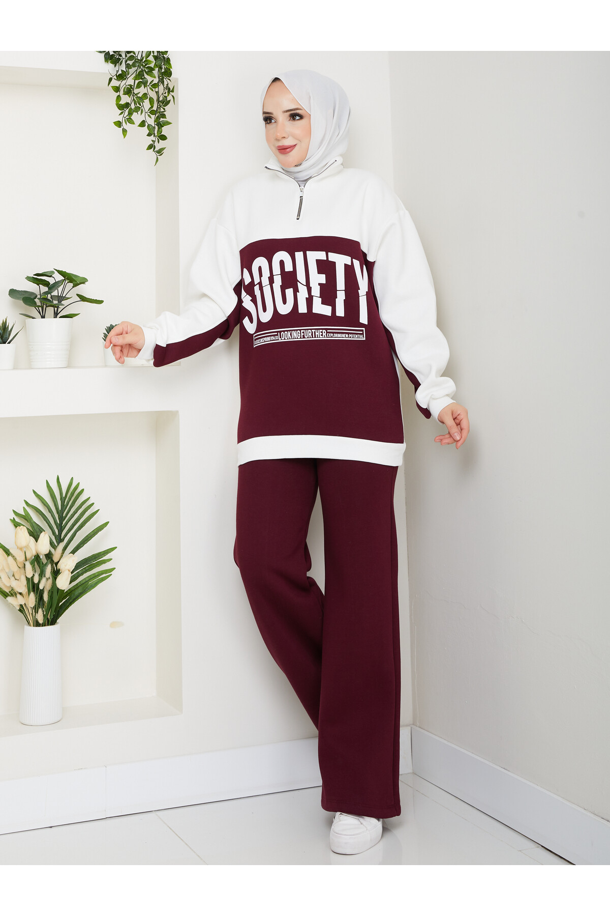 SOCIETY SWEAT EŞOFMAN KOMBİN -BORDO