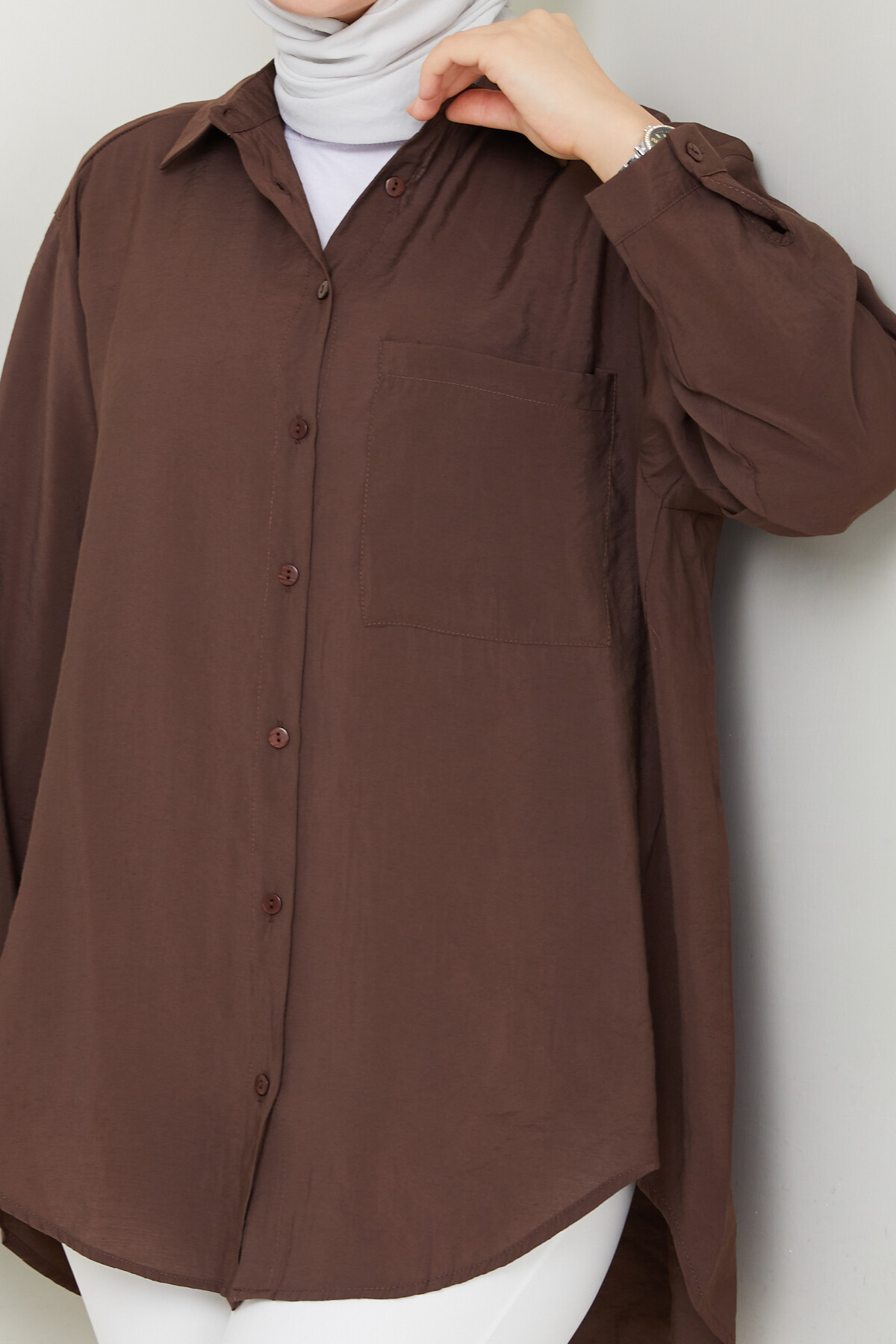 TEK CEP TENSEL GÖMLEK-ACI KAHVE