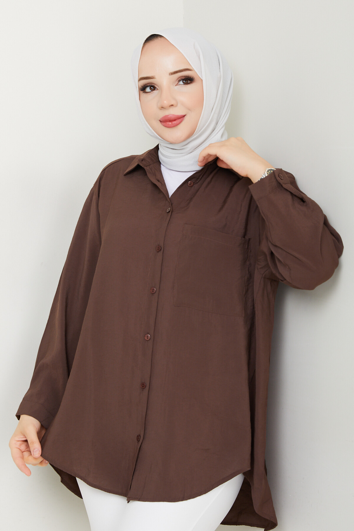 TEK CEP TENSEL GÖMLEK-ACI KAHVE