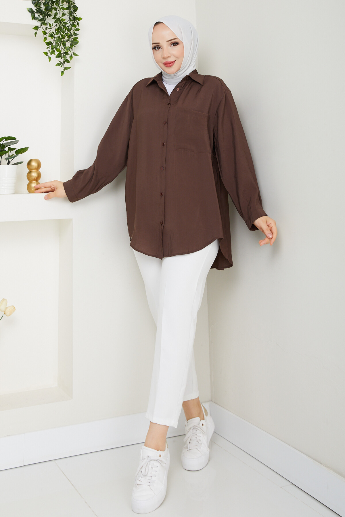 TEK CEP TENSEL GÖMLEK-ACI KAHVE