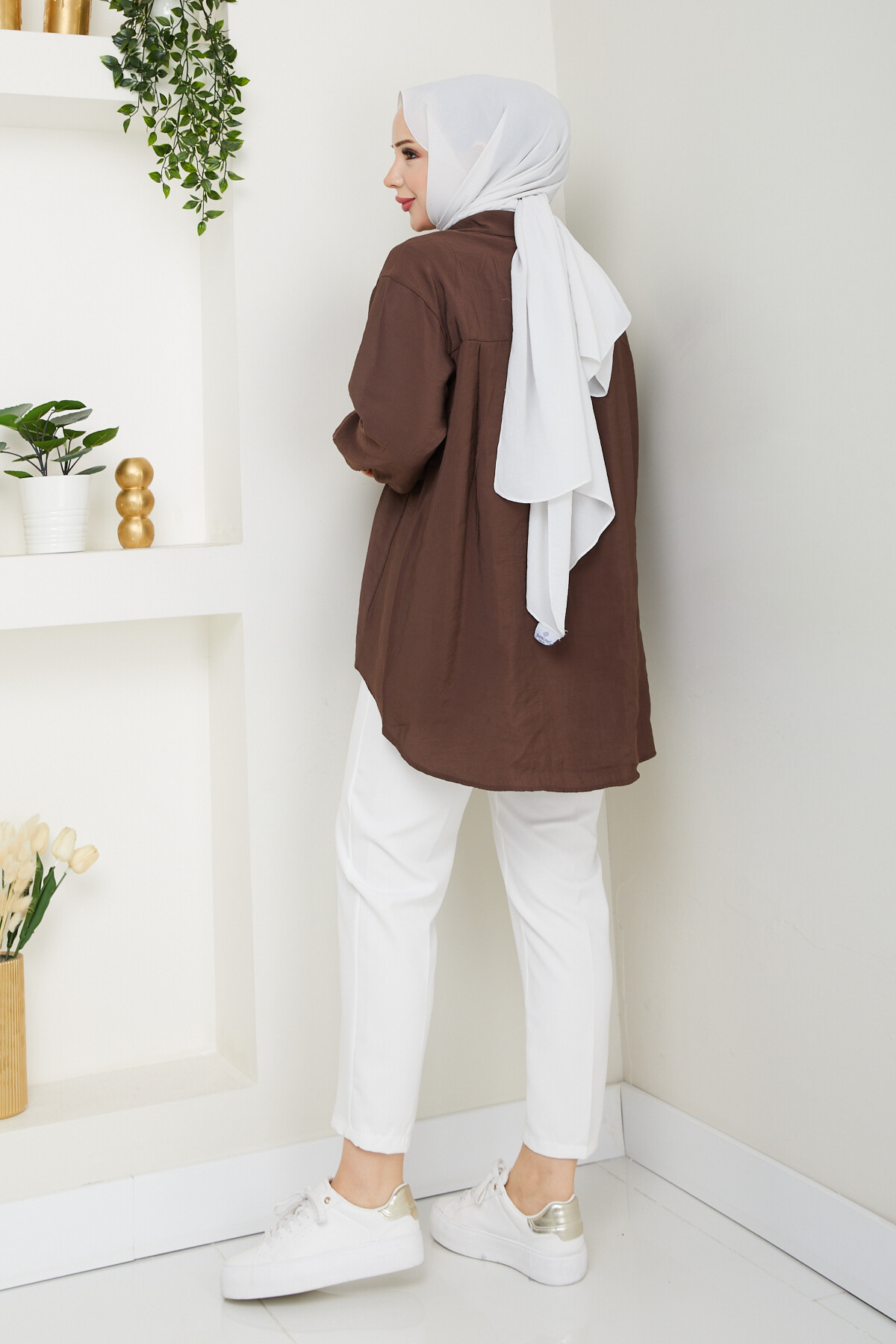 TEK CEP TENSEL GÖMLEK-ACI KAHVE