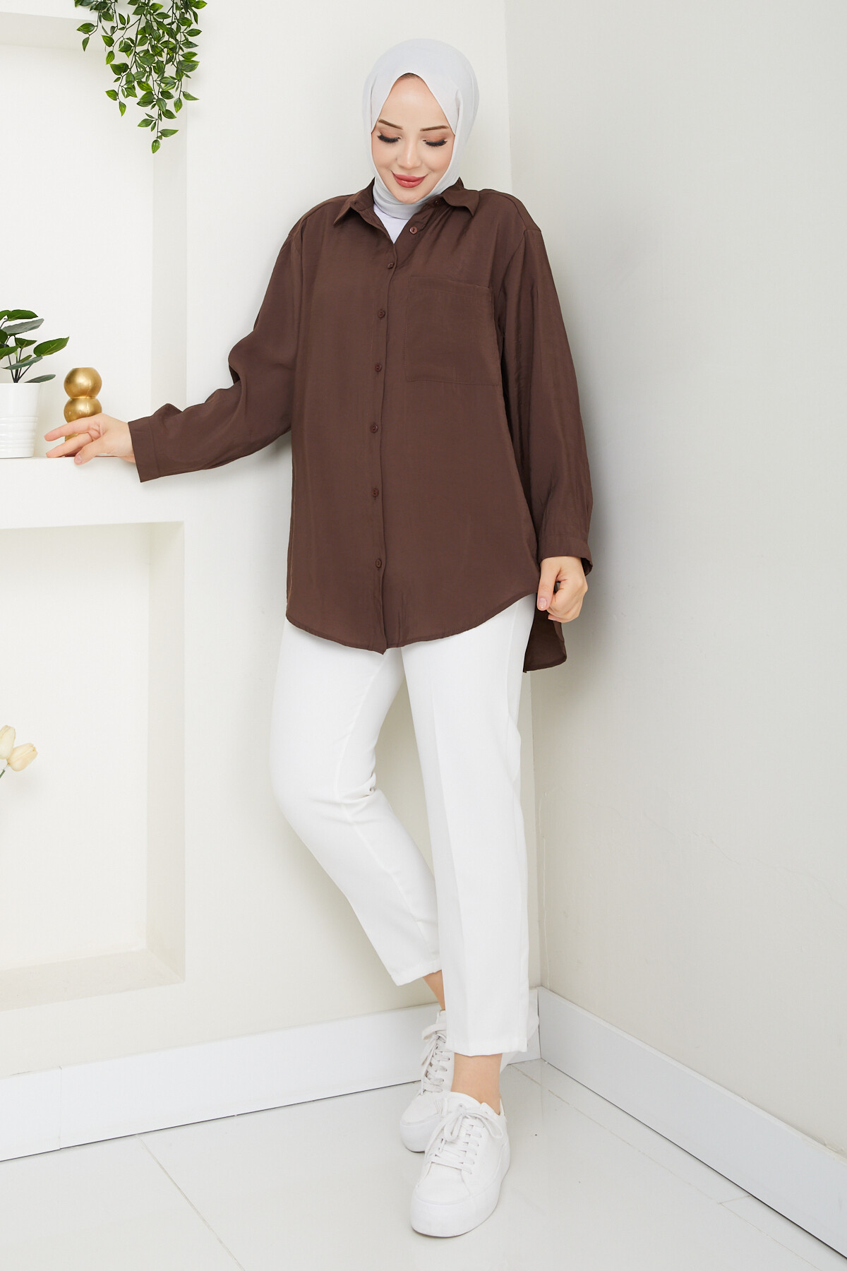 TEK CEP TENSEL GÖMLEK-ACI KAHVE