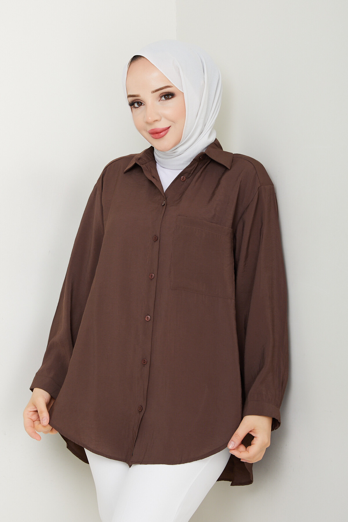 TEK CEP TENSEL GÖMLEK-ACI KAHVE