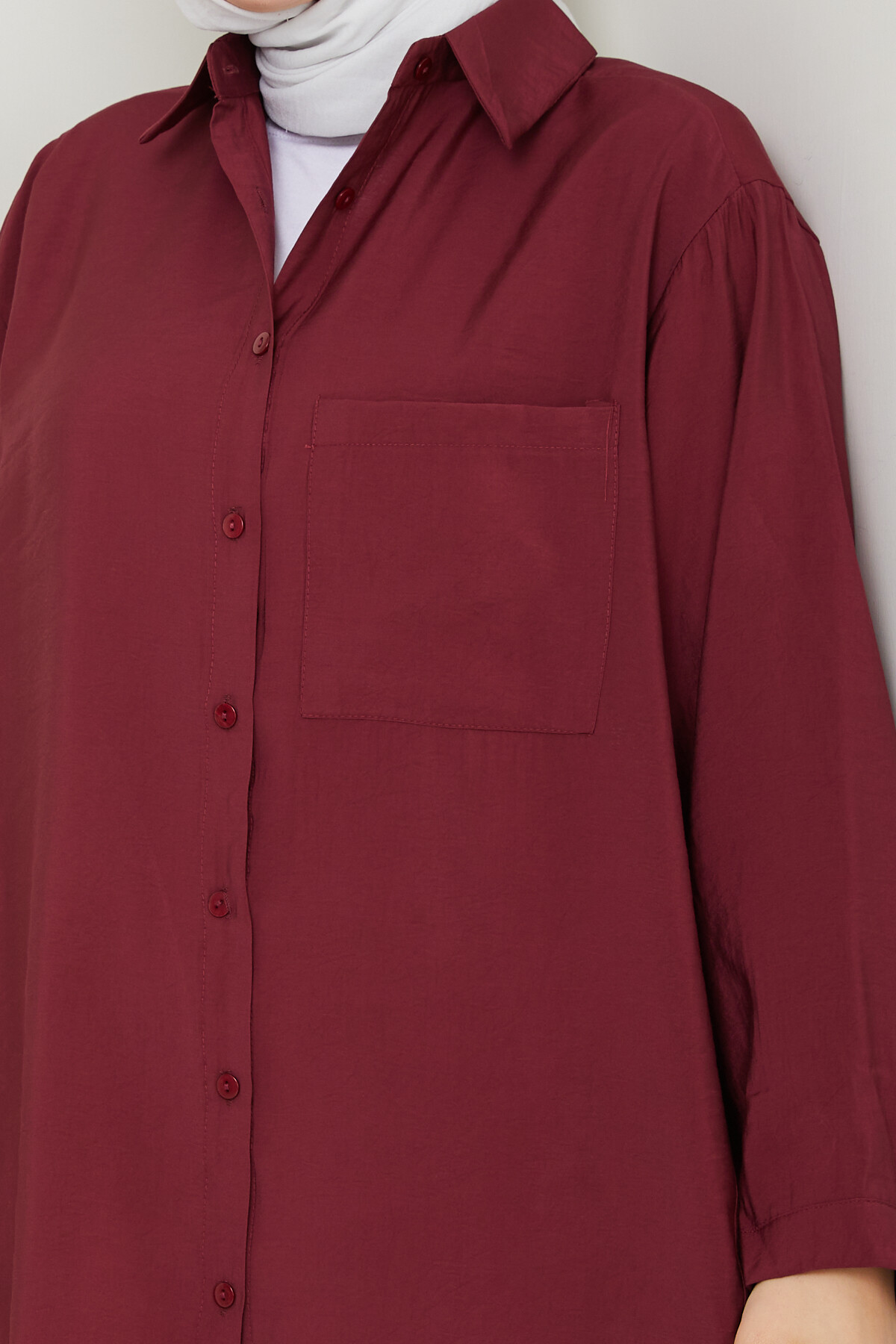 TEK CEP TENSEL GÖMLEK-BORDO