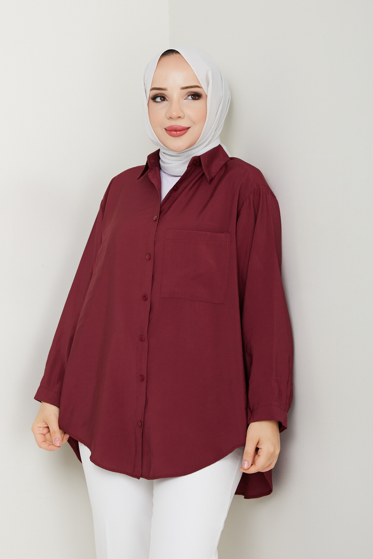 TEK CEP TENSEL GÖMLEK-BORDO