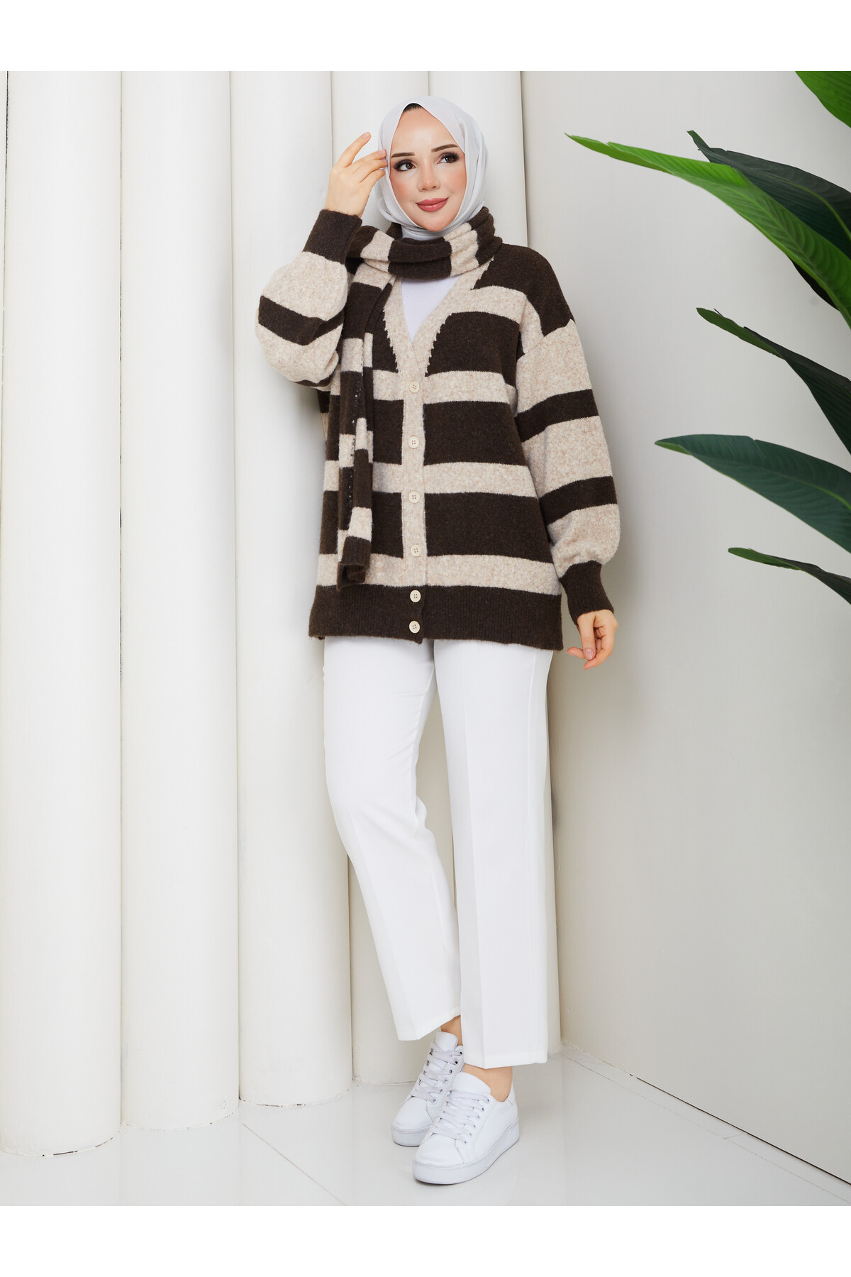 TRİKO HIRKA ATKI KOMBİN - ACI KAHVE