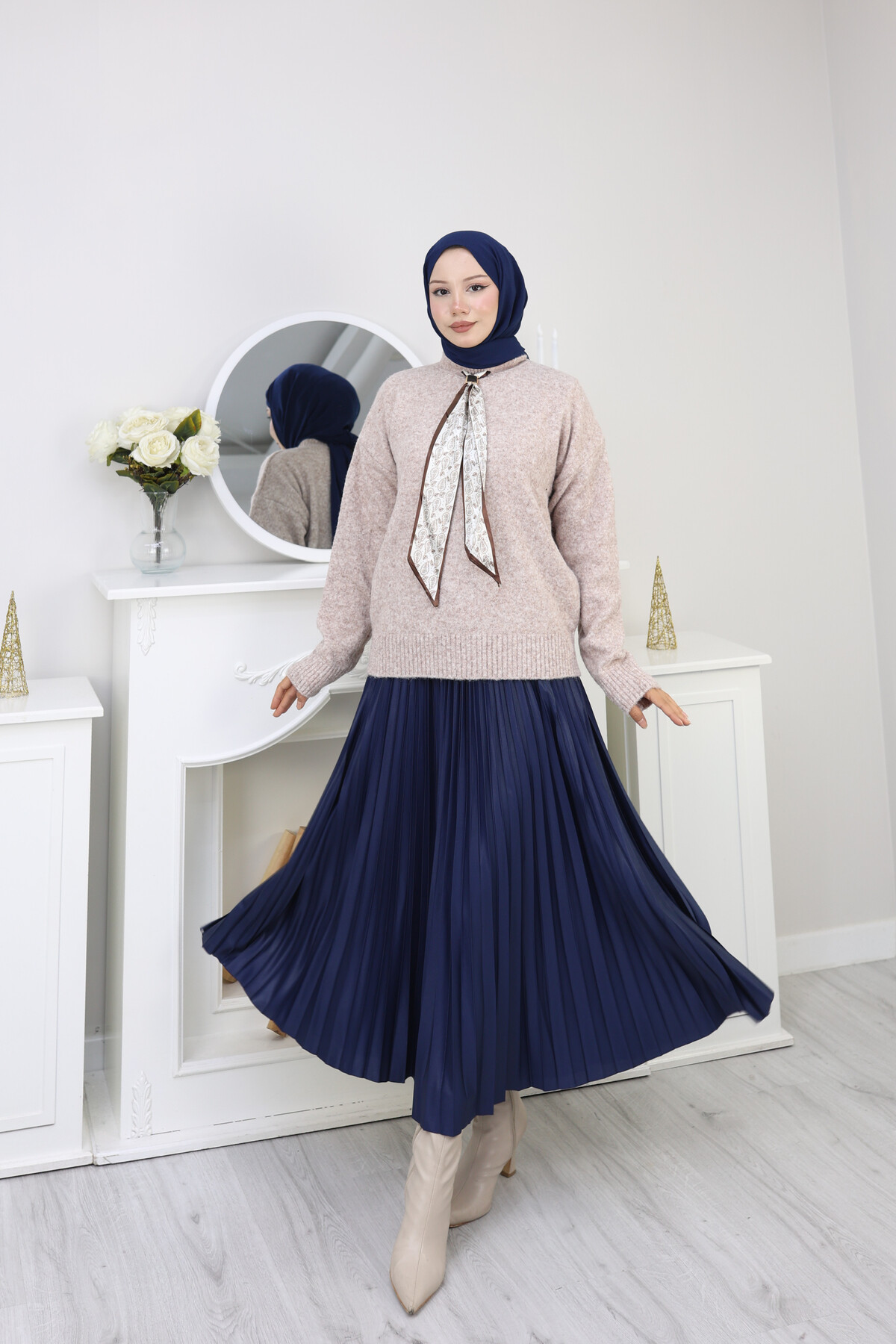 VNZ FULARLI KAZAK ETEK KOMBİN -VİZON