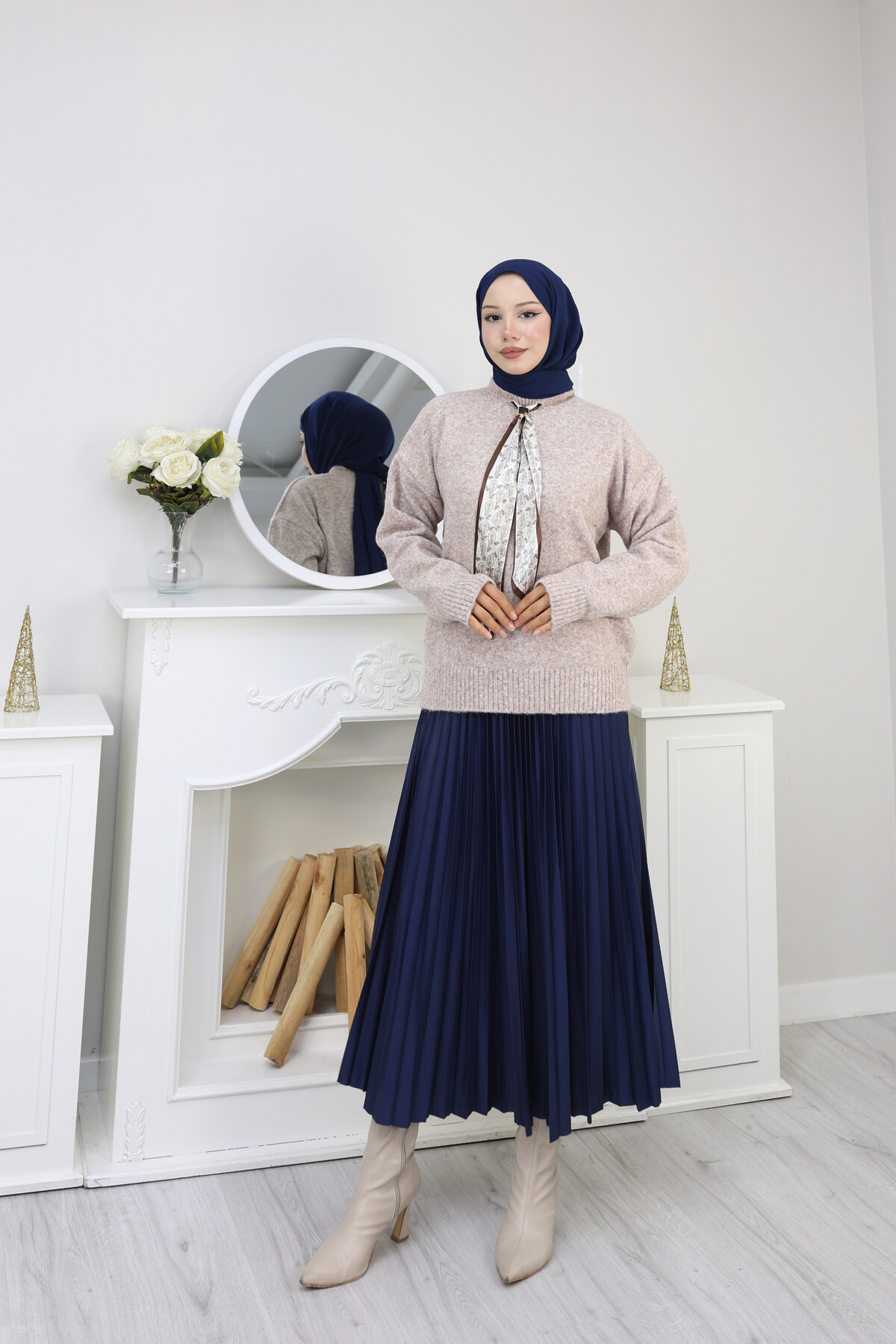 VNZ FULARLI KAZAK ETEK KOMBİN -VİZON