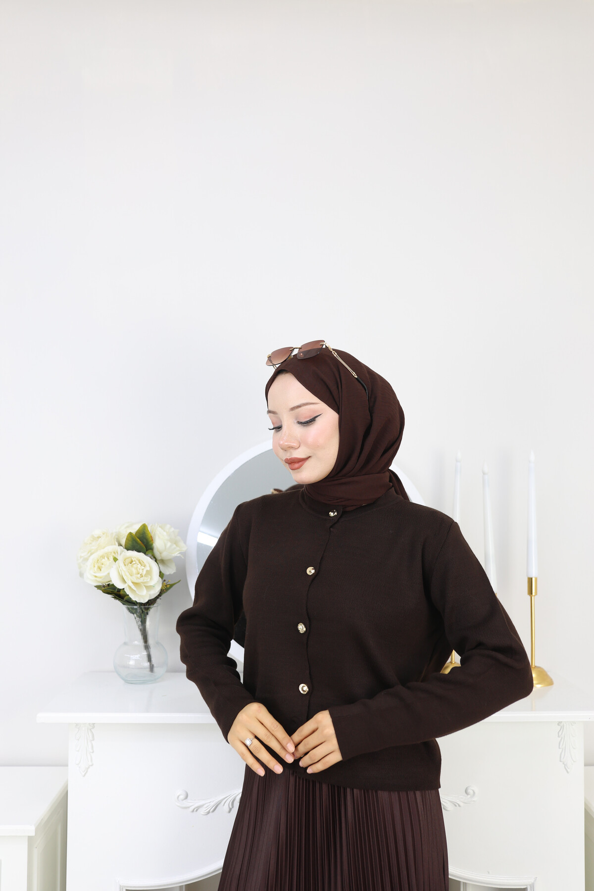 VNZ GOLD DÜĞME TRİKO HIRKA -ACI KAHVE