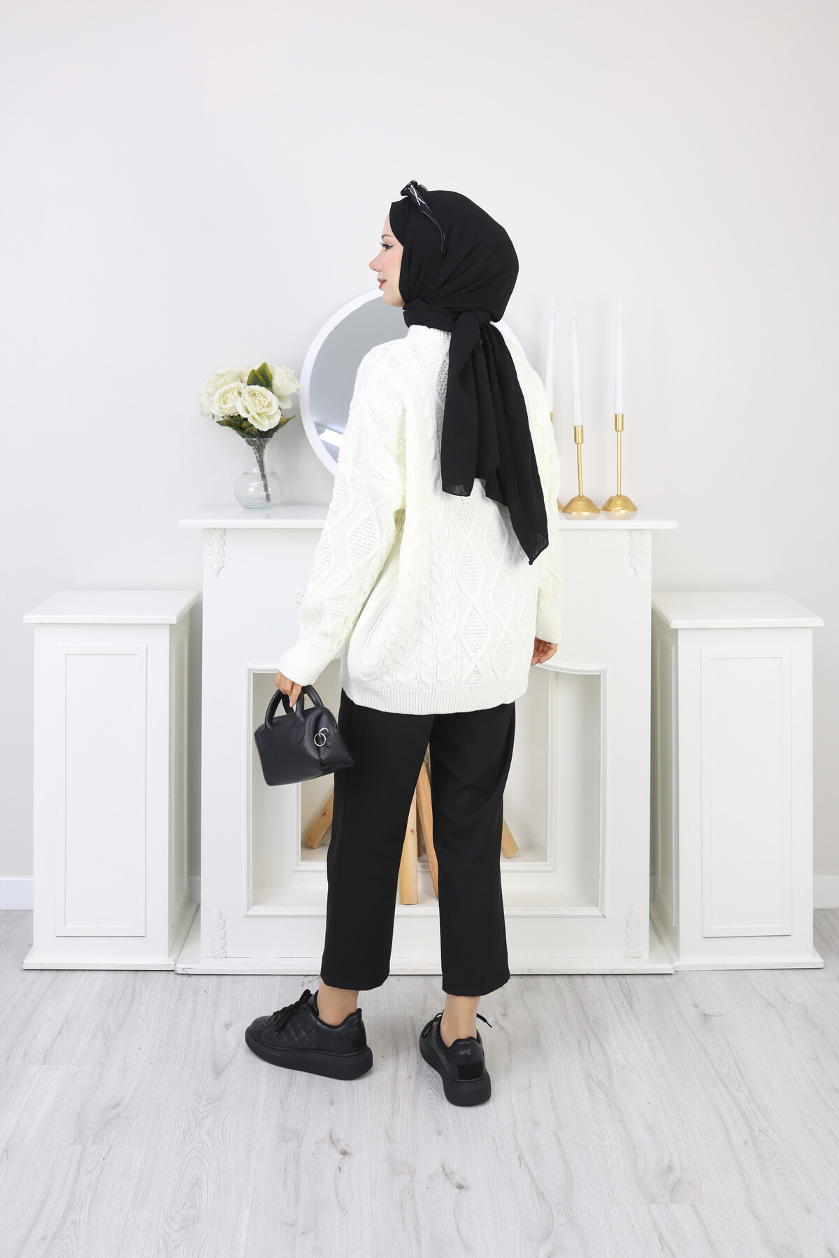 VNZ ÖRGÜLÜ TRİKO KAZAK-BEYAZ