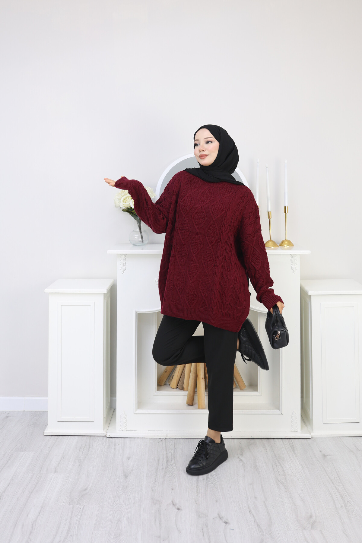 VNZ ÖRGÜLÜ TRİKO KAZAK- BORDO