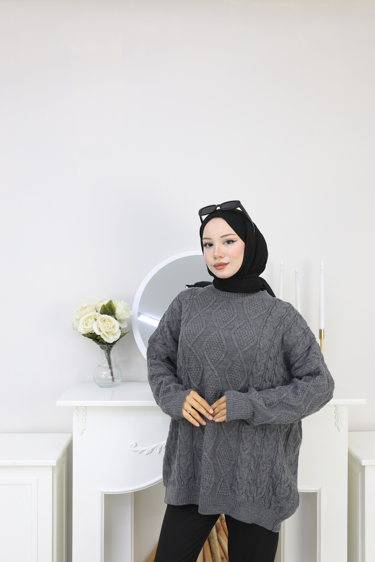 VNZ ÖRGÜLÜ TRİKO KAZAK- GRİ